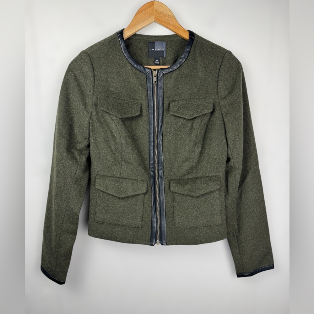 The Limited Women’s Wool Blend Military‎ Utilitarian Army Green Blazer Jacket XS